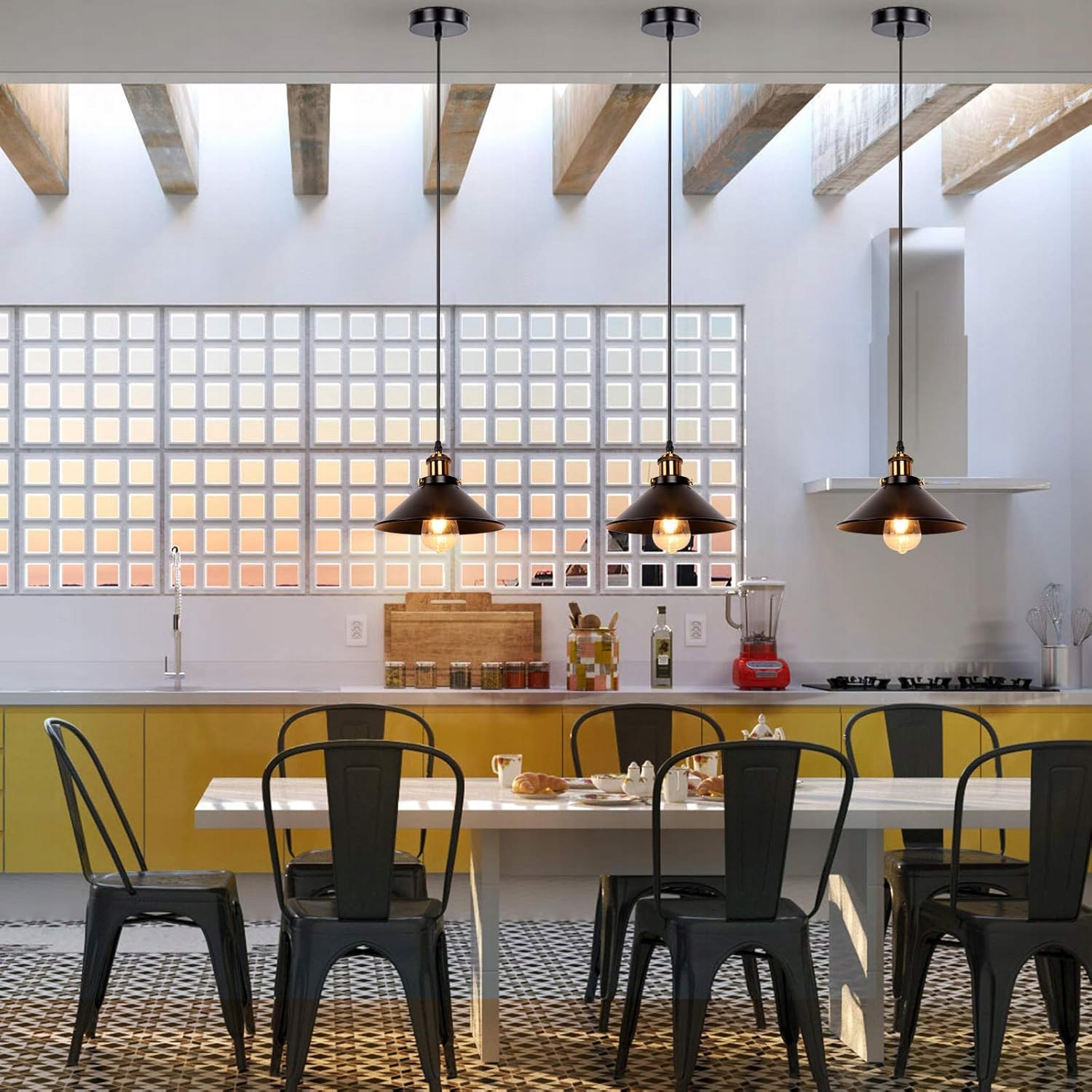 Zestaw 3 lamp wiszących Newrays industrialne czarne żelazo E27 60W - obrazek 8