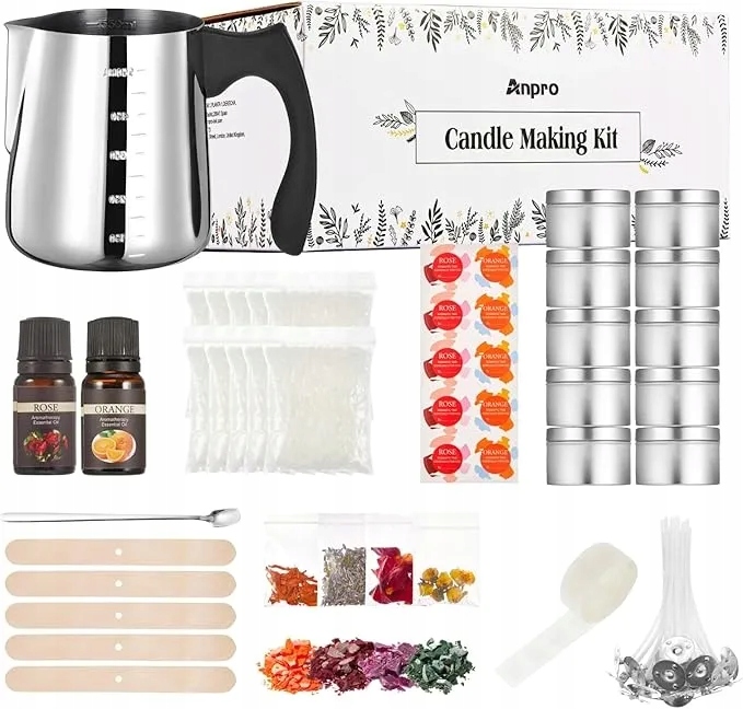 Zestaw do robienia Świec Anpro DIY wosk sojowy olejki kwiaty 41 el.