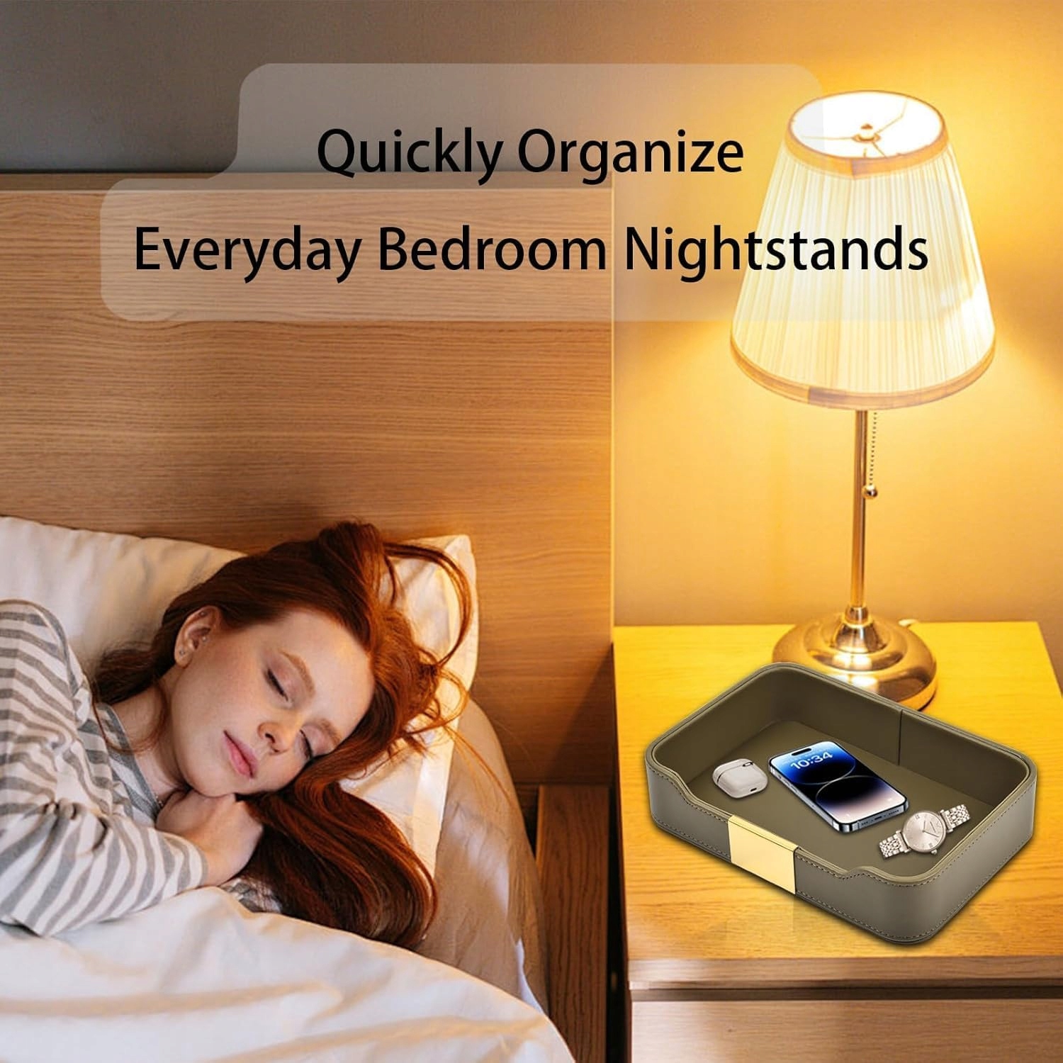 Skórzana tacka organizer PU Leather na klucze telefon zegarek – Oliwkowy - obrazek 3