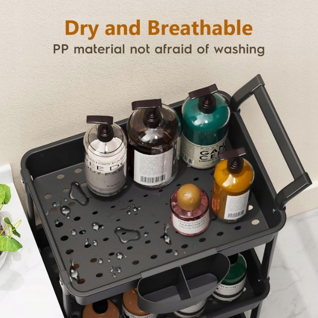 Wózek Regał Mobilny 3 Poziomy na Kółkach 90kg Czarny - obrazek 5