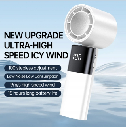 Ręczny Wentylator Turbinowy USB 4000 mAh regulacja 100 biegów biały - obrazek 2