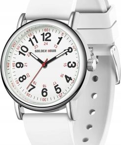 Zegarek pielęgniarski GOLDEN HOUR wodoodporny z silikonowym paskiem Biały