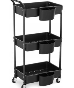 Wózek Regał Mobilny 3 Poziomy na Kółkach 90kg Czarny