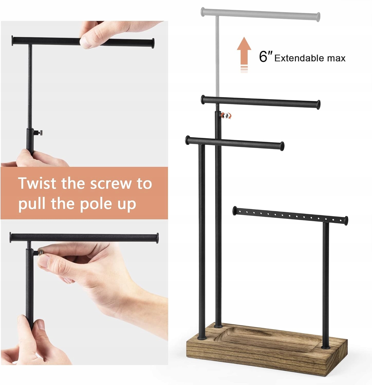 Stojak na biżuterię SRIWATANA, 3 obrotowe pręty, 51 cm - obrazek 3