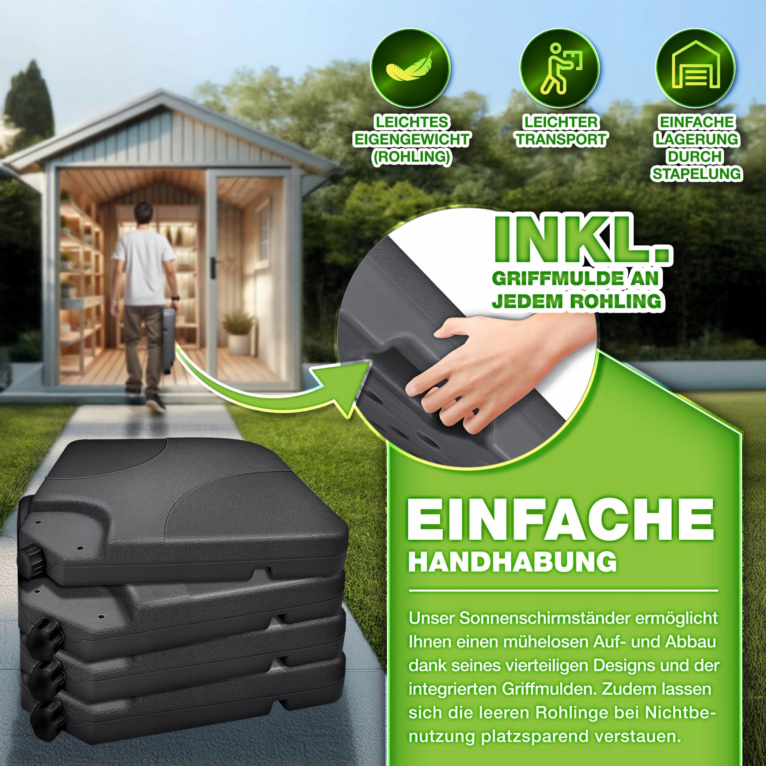 PLASTIKOWA PODSTAWA PARASOLA - 4 CZĘŚCIOWA - 60L OBCIĄŻENIA - obrazek 3