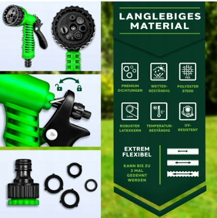 Elastyczny wąż ogrodowy TRESKO 15 m rozciągliwy z pistoletem - obrazek 4