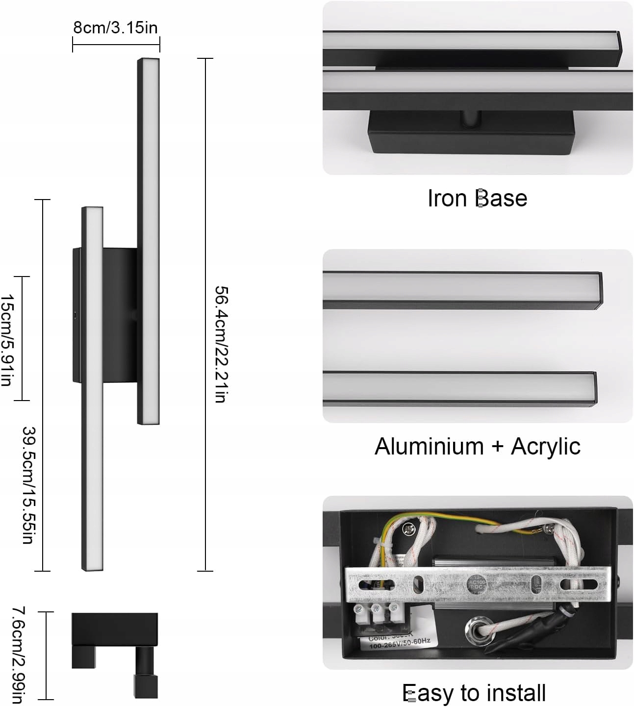 Klighten Lampa LED 16W 1400lm 56cm czarny nowoczesny sufitowy 3000K - obrazek 3
