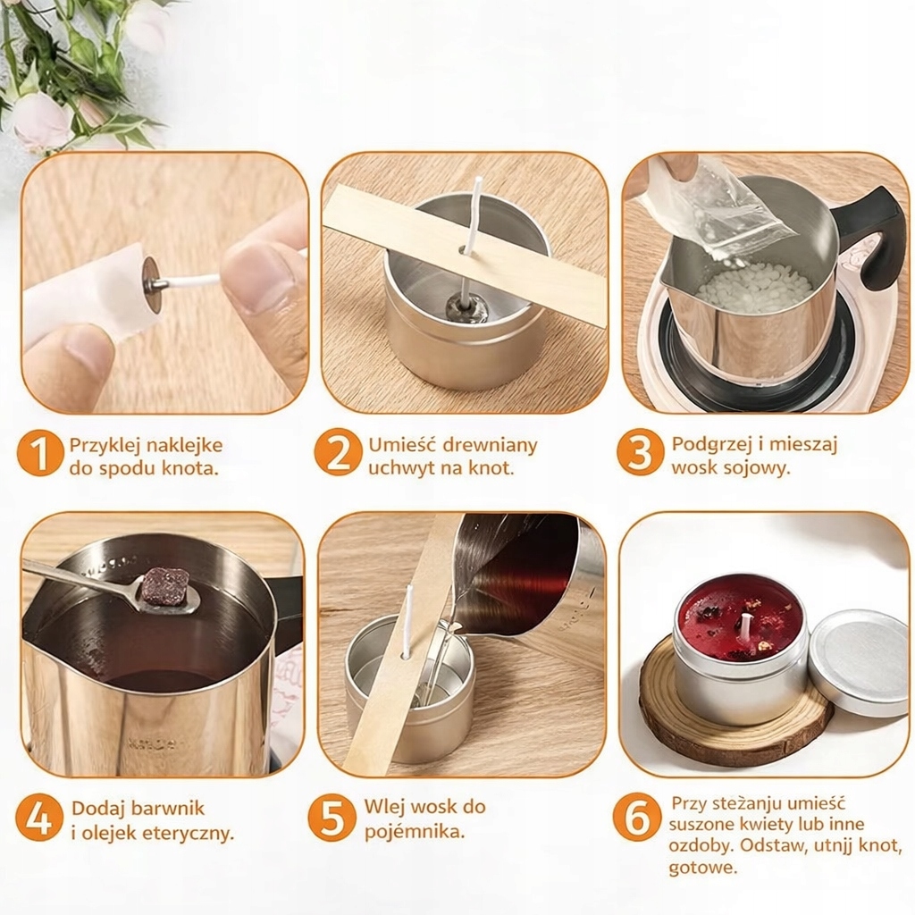 Zestaw do robienia Świec Anpro DIY wosk sojowy olejki kwiaty 41 el. - obrazek 5