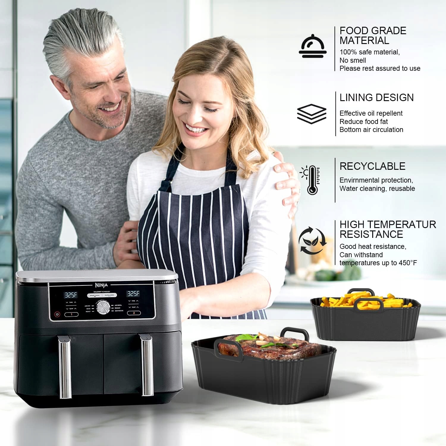 Zestaw 2 silikonowych wkładów do frytkownicy beztłuszczowej Ninja - obrazek 7