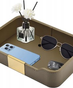 Skórzana tacka organizer PU Leather na klucze telefon zegarek – Oliwkowy