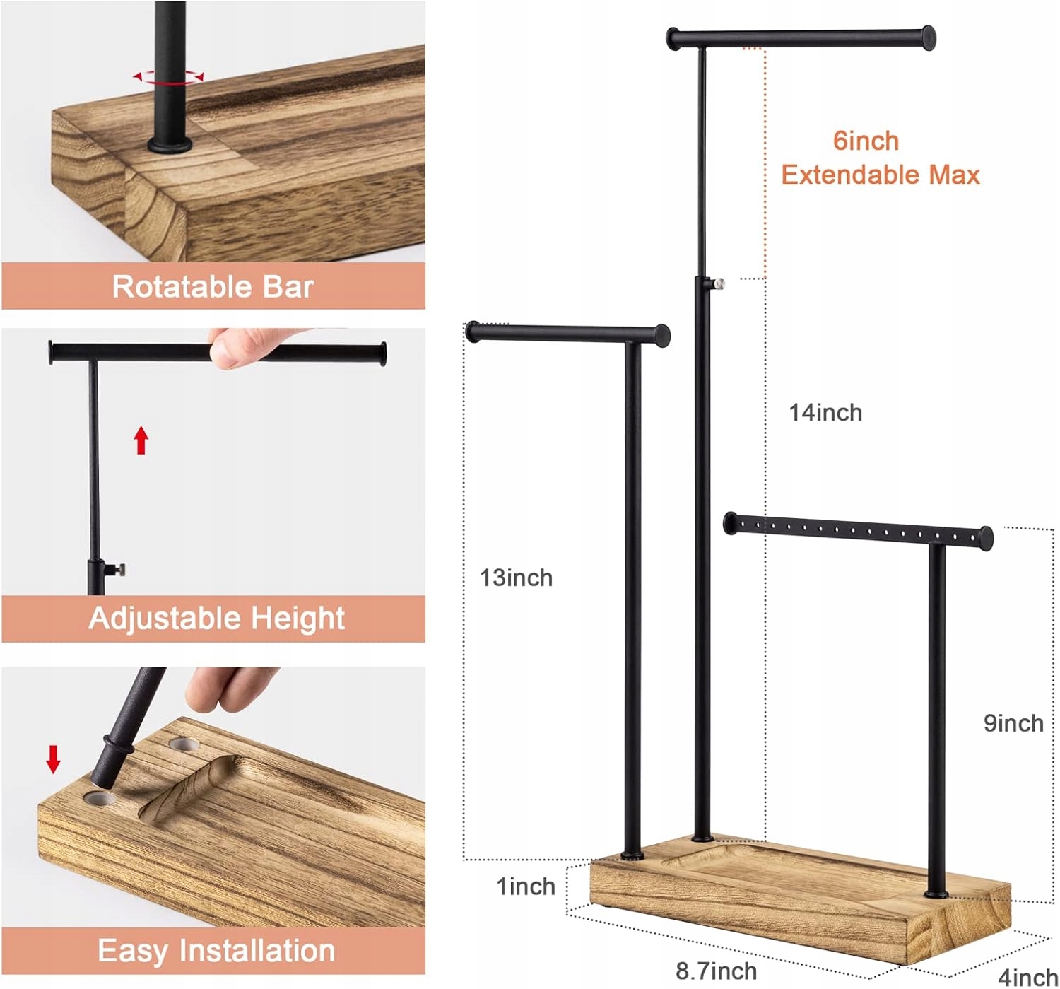 Stojak na biżuterię SRIWATANA, 3 obrotowe pręty, 51 cm - obrazek 5