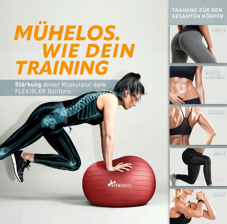 Piłka do fitnessu, jogi, gimnastyki Piłka gimnastyczna 65 cm 300kg Czerwony - obrazek 2