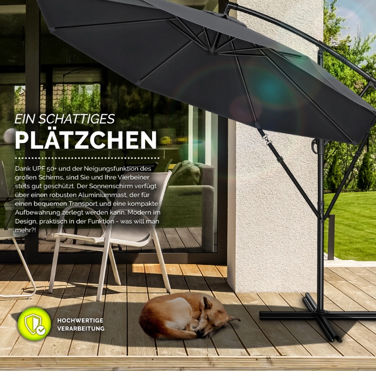 Parasol Wiszący tillvex Ø300 cm antracyt aluminiowy na korbę - obrazek 5