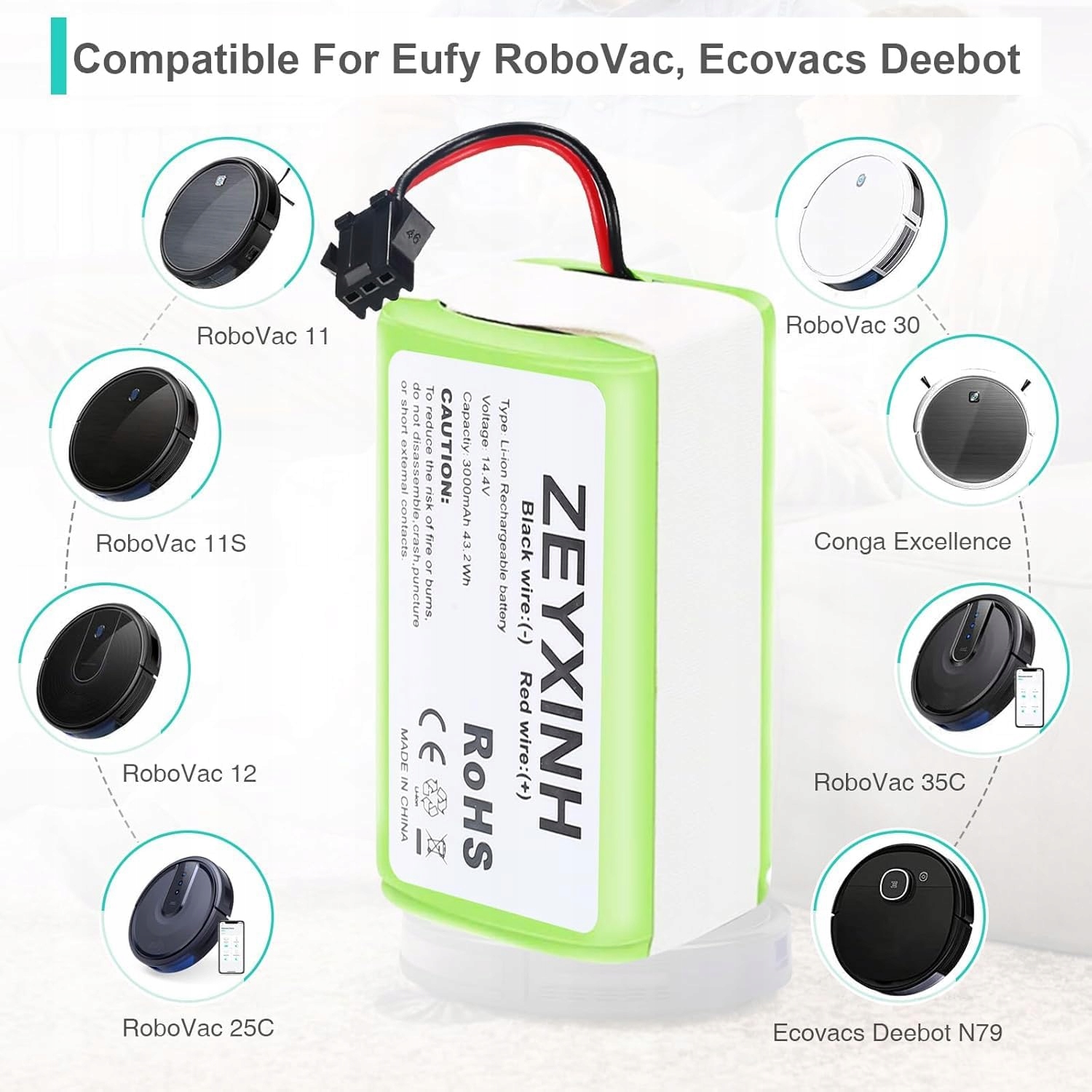 ZEYXINH Bateria 14.4V 3000mAh do RoboVac G10–G40 Eufy Deebot - obrazek 6