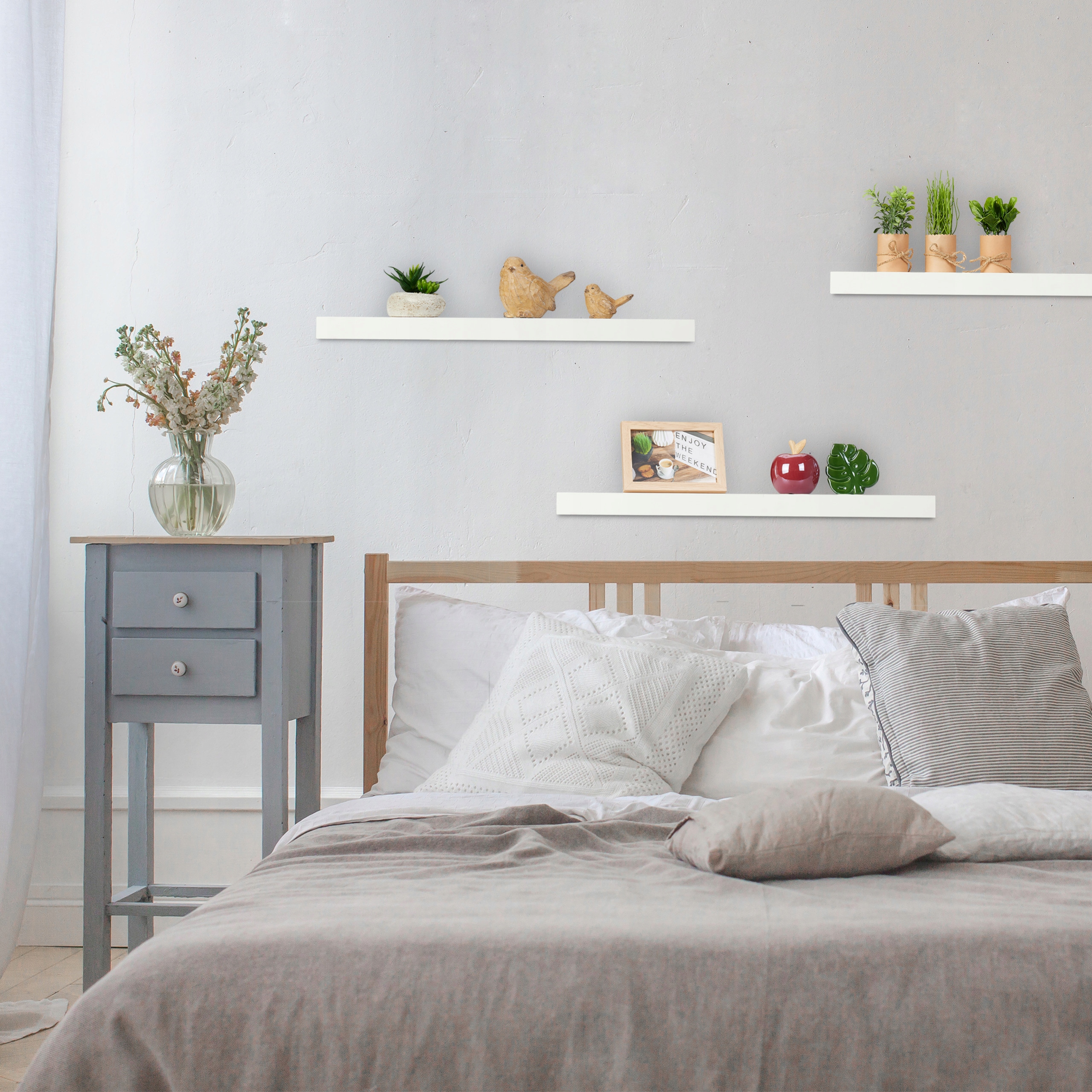 Półka płyta fornirowana Relaxdays 60 x 15 cm biały - obrazek 2