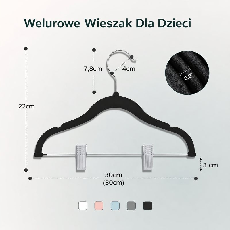 Wieszaki na Ubrania dla Dzieci z Klipsami 24 szt. Czarne 30 cm - obrazek 7