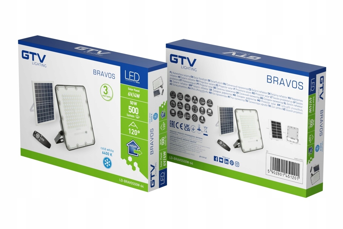 Naświetlacz Solarny LED GTV Bravos 50W 6400K IP65 z pilotem i panelem - obrazek 2