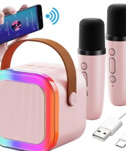 Mikrofon Głośnik Bezprzewodowy Zestaw Karaoke Bluetooth z 2 Mikrofonami
