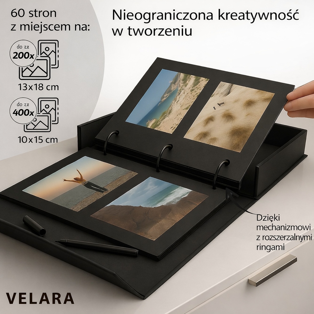 Velara Album Fotograficzny DIY 60 czarnych stron lniana okładka - obrazek 3