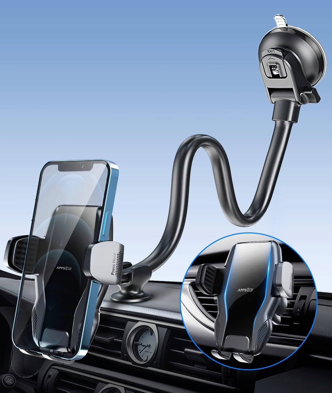 Uchwyt Samochodowy na telefon APPS2Car z przyssawką i ramieniem 33 cm