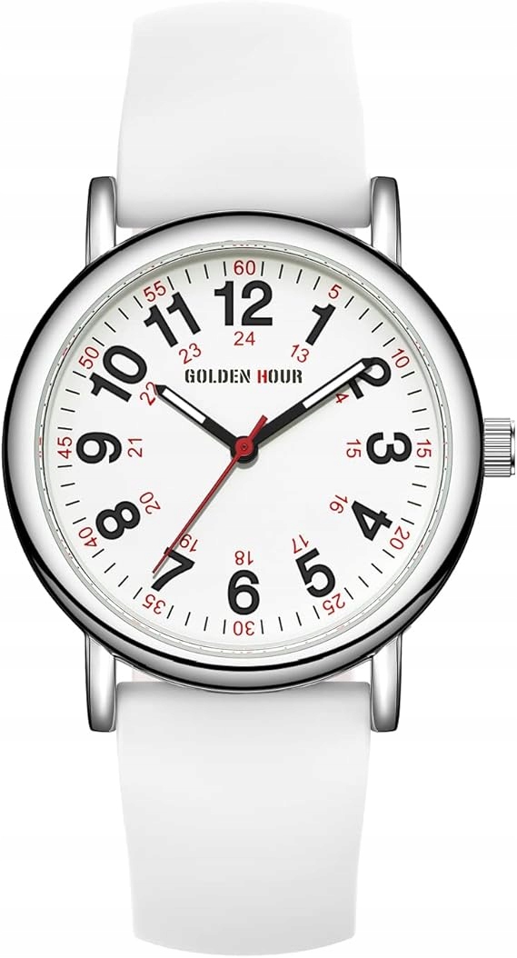 Zegarek pielęgniarski GOLDEN HOUR wodoodporny z silikonowym paskiem Biały - obrazek 6