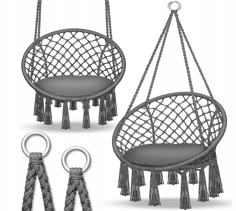 FOTEL WISZĄCY Z PODUSZKĄ KRZESŁO DO ZAWIESZENIA KOSZ HUŚTAWKA TILLVEX - obrazek 2