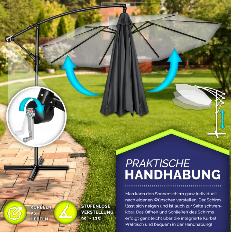 Parasol Wiszący tillvex Ø300 cm antracyt aluminiowy na korbę - obrazek 3