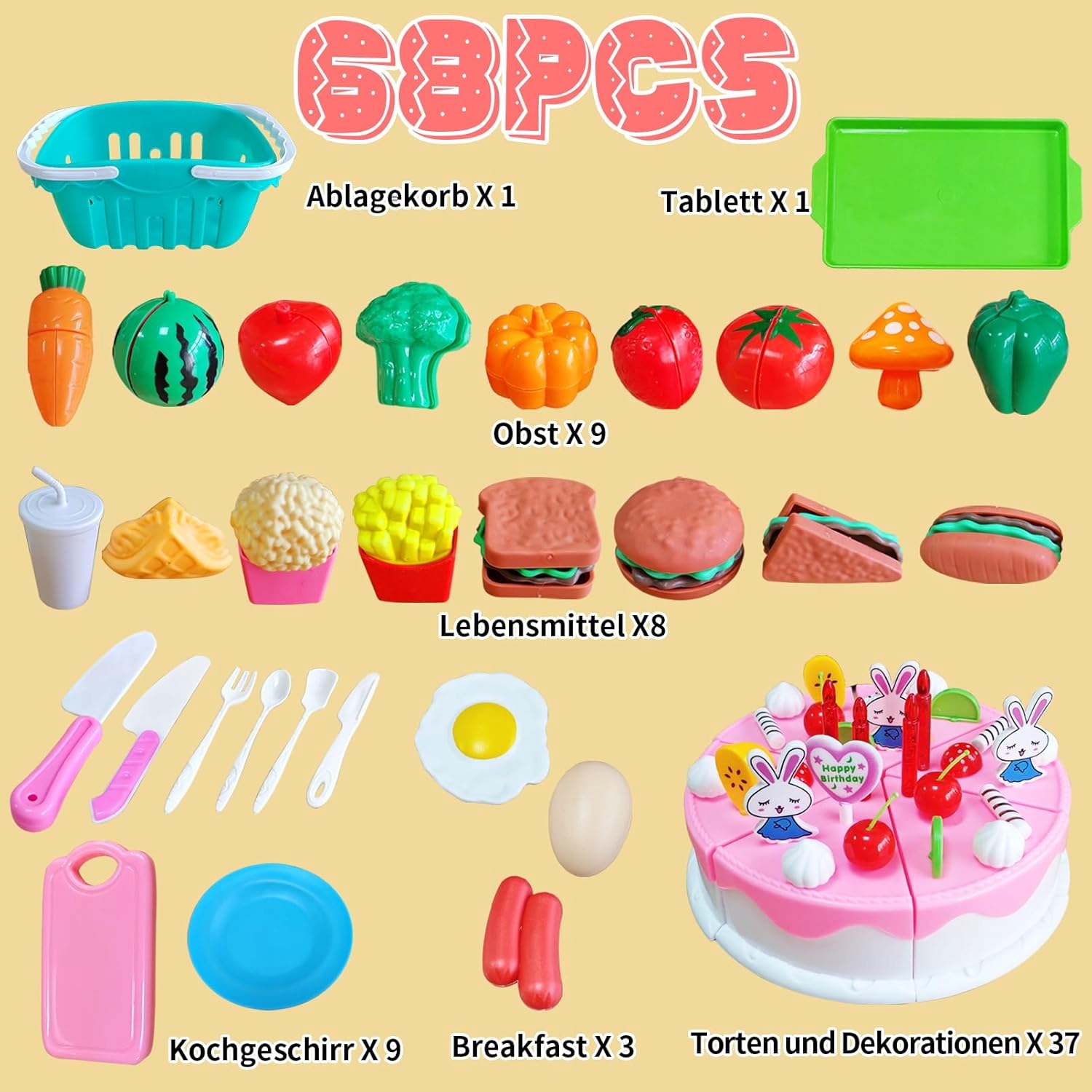 OWOCE WARZYWA TORT DO KROJENIA NA RZEP RZEPY ZABAWKA 68 ELEMENTÓW - obrazek 3