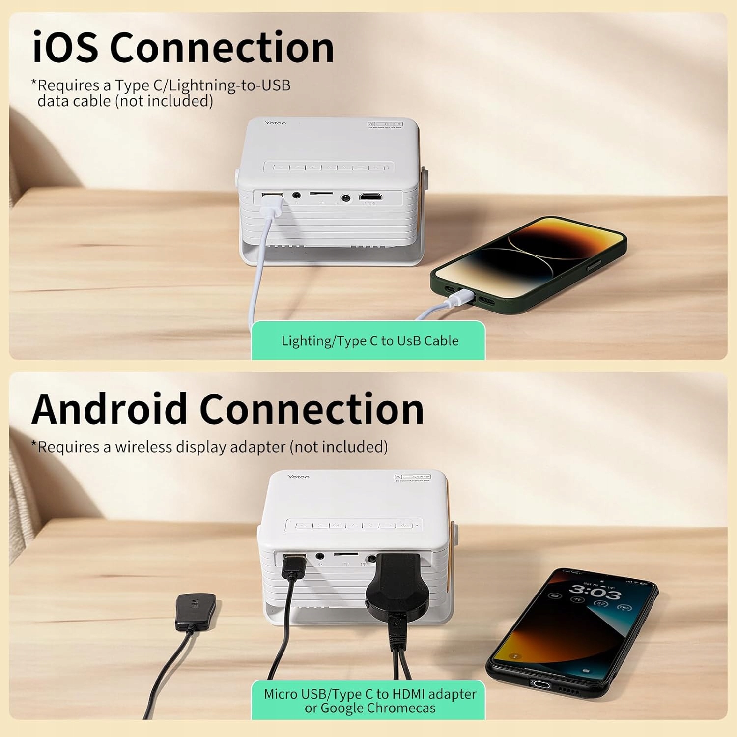 Projektor YOTON Y3 Mini 720P 6500 lm | 200" HDMI USB | iOS Android | PS5 - obrazek 9