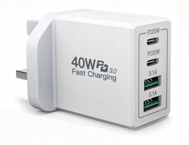 Ładowarka sieciowa RE-PD601 20W PD + USB 3.1A – szybkie ładowanie, 4 porty