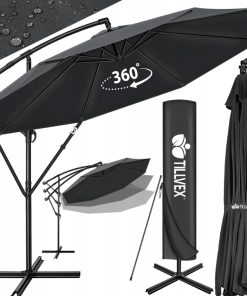 Parasol Wiszący tillvex Ø300 cm antracyt aluminiowy na korbę