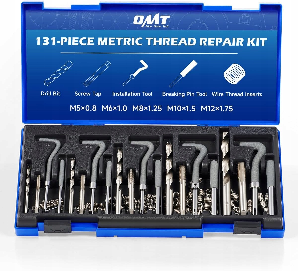 Zestaw Naprawy Gwintów Helicoil 131 el. M5–M12 wiertła gwintowniki - obrazek 2