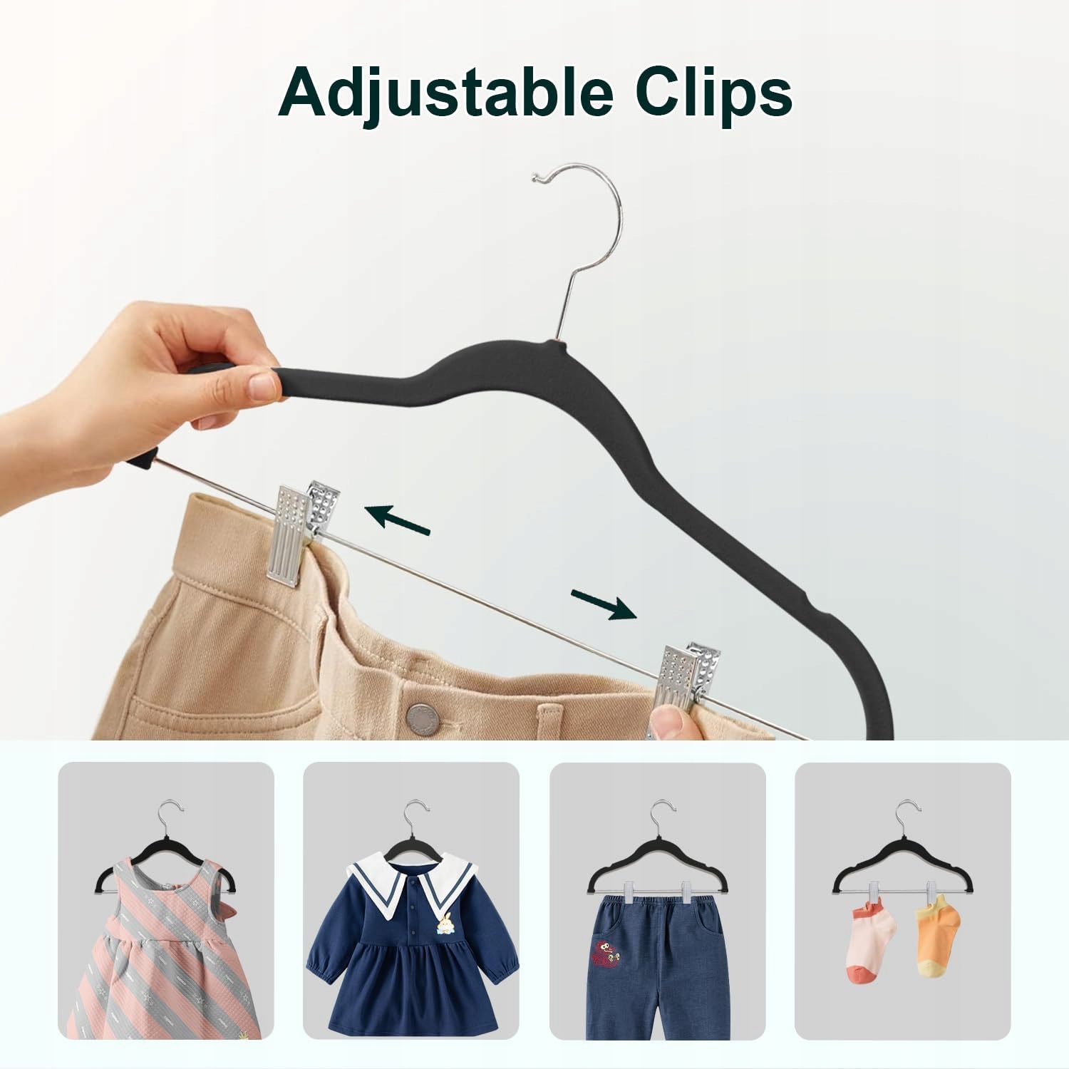 Wieszaki na Ubrania dla Dzieci z Klipsami 24 szt. Czarne 30 cm - obrazek 4