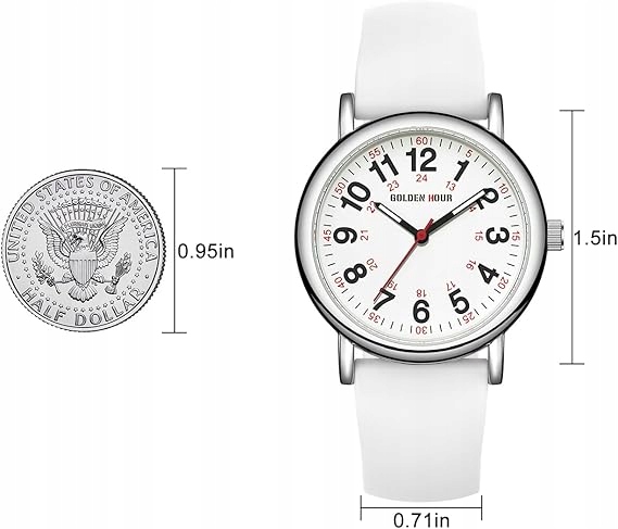 Zegarek pielęgniarski GOLDEN HOUR wodoodporny z silikonowym paskiem Biały - obrazek 3