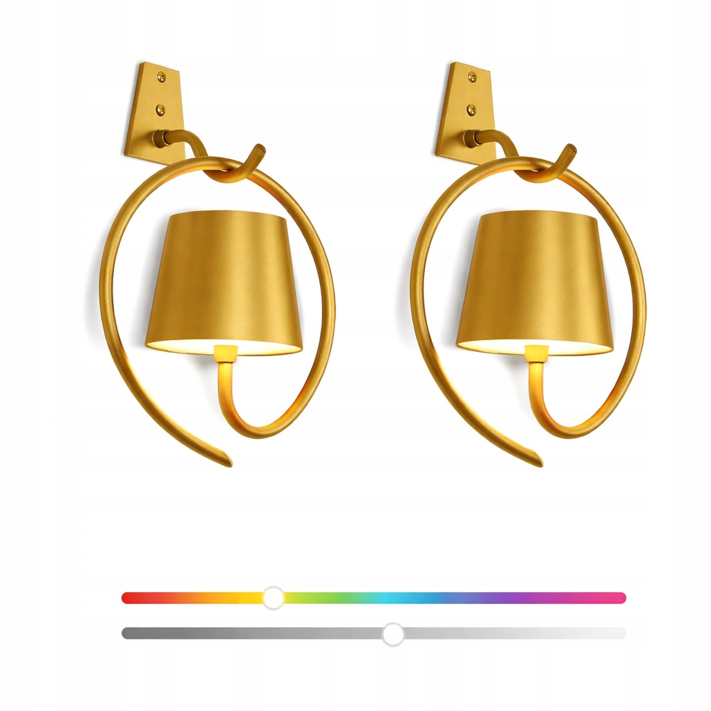 Bezprzewodowe Kinkiety Ścienne LED RGB Akumulatorowe – 2 szt Złote - obrazek 2