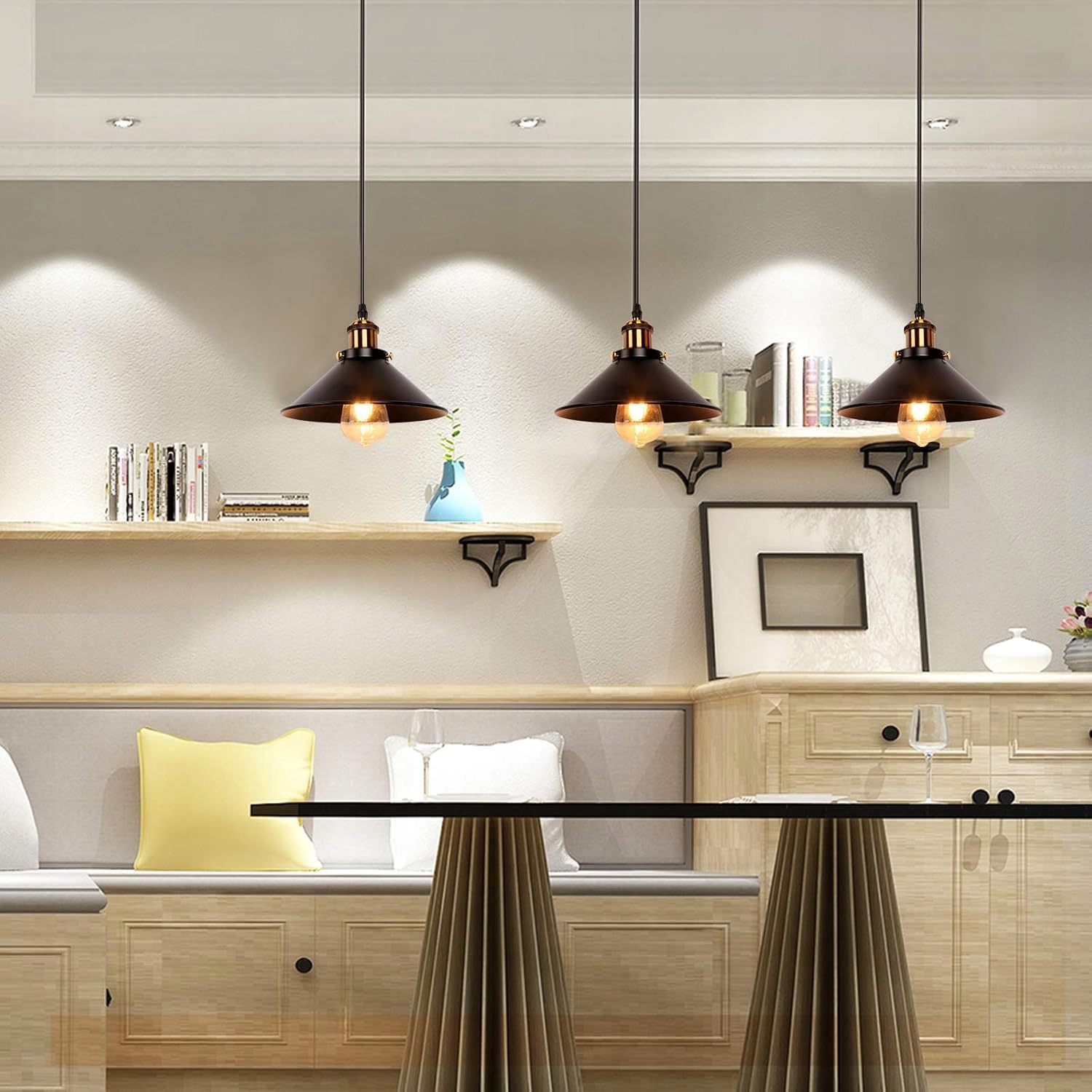 Zestaw 3 lamp wiszących Newrays industrialne czarne żelazo E27 60W - obrazek 5