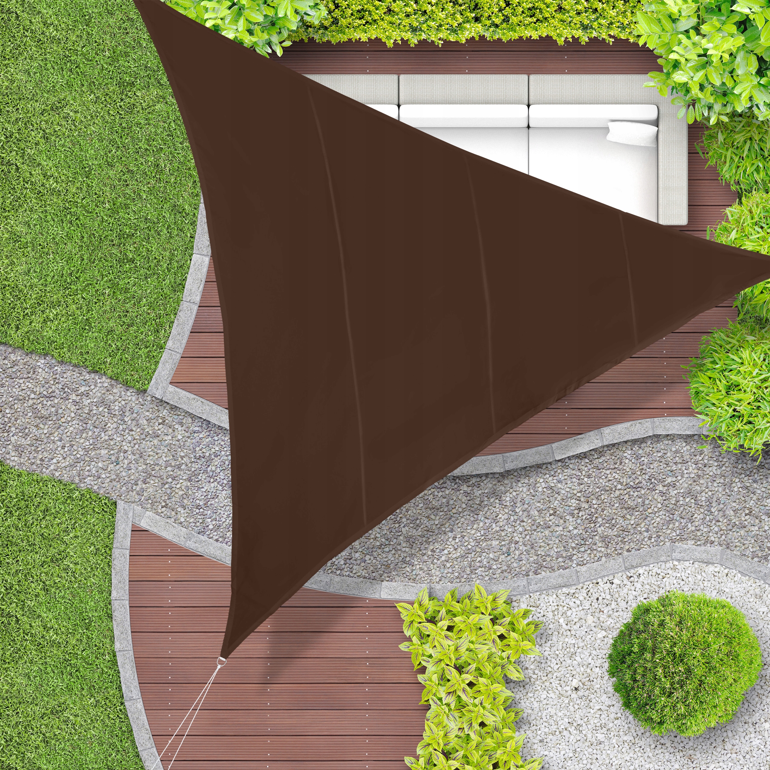 Żagiel ogrodowy trójkątny 6x6x6 m wodoodporny UV50+ brązowy - obrazek 2