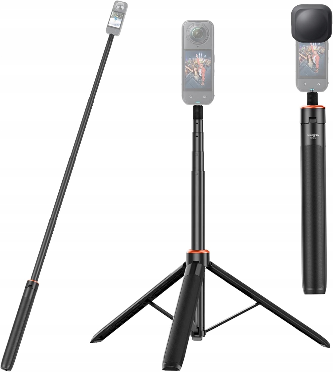 Statyw podróżny Vkesen z wbudowanym, wysuwanym kijem do selfie