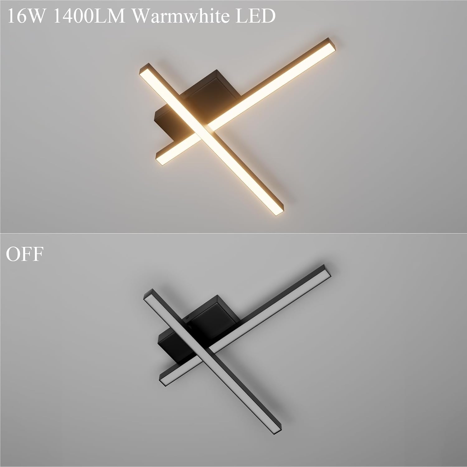 Klighten Lampa LED 16W 1400lm 56cm czarny nowoczesny sufitowy 3000K - obrazek 2