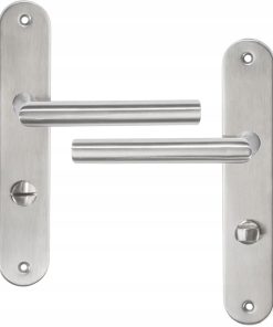 Klamka drzwiowa srebrna chromowana z zamykaniem komplet