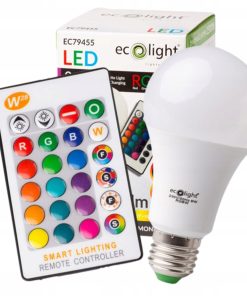 ŻARÓWKA LED RGB Różne Kolory E27 8W PILOTEM STEROWANA ECOLIGHT