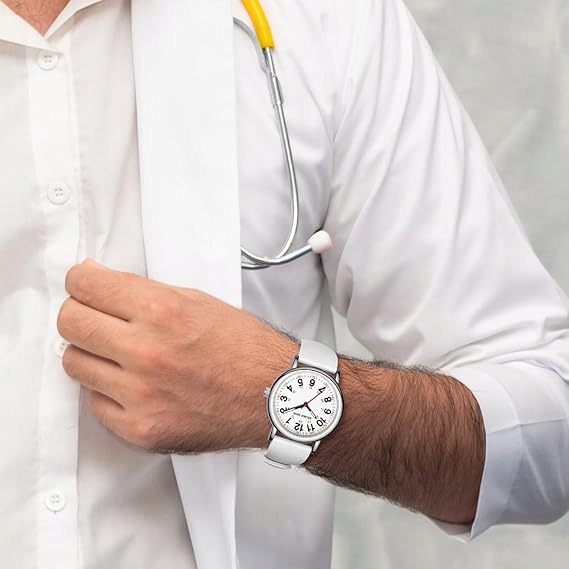 Zegarek pielęgniarski GOLDEN HOUR wodoodporny z silikonowym paskiem Biały - obrazek 2