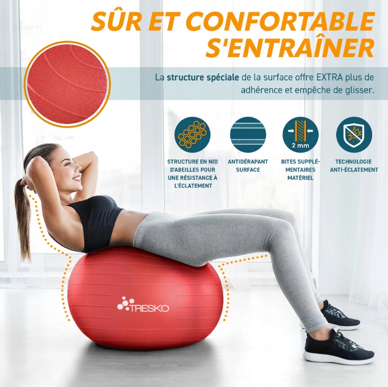 Piłka do fitnessu, jogi, gimnastyki Piłka gimnastyczna 65 cm 300kg Czerwony - obrazek 4