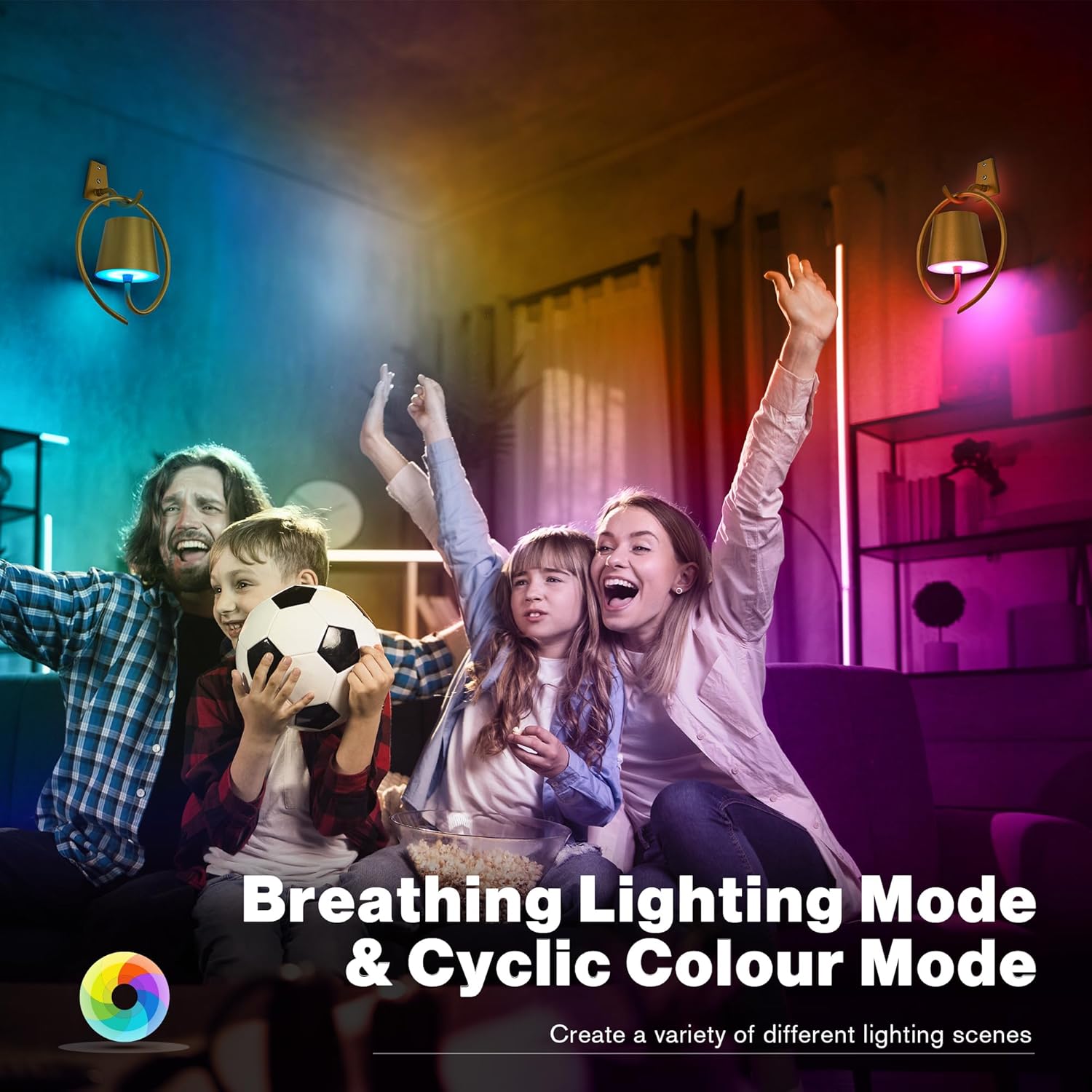 Bezprzewodowe Kinkiety Ścienne LED RGB Akumulatorowe – 2 szt Złote - obrazek 4