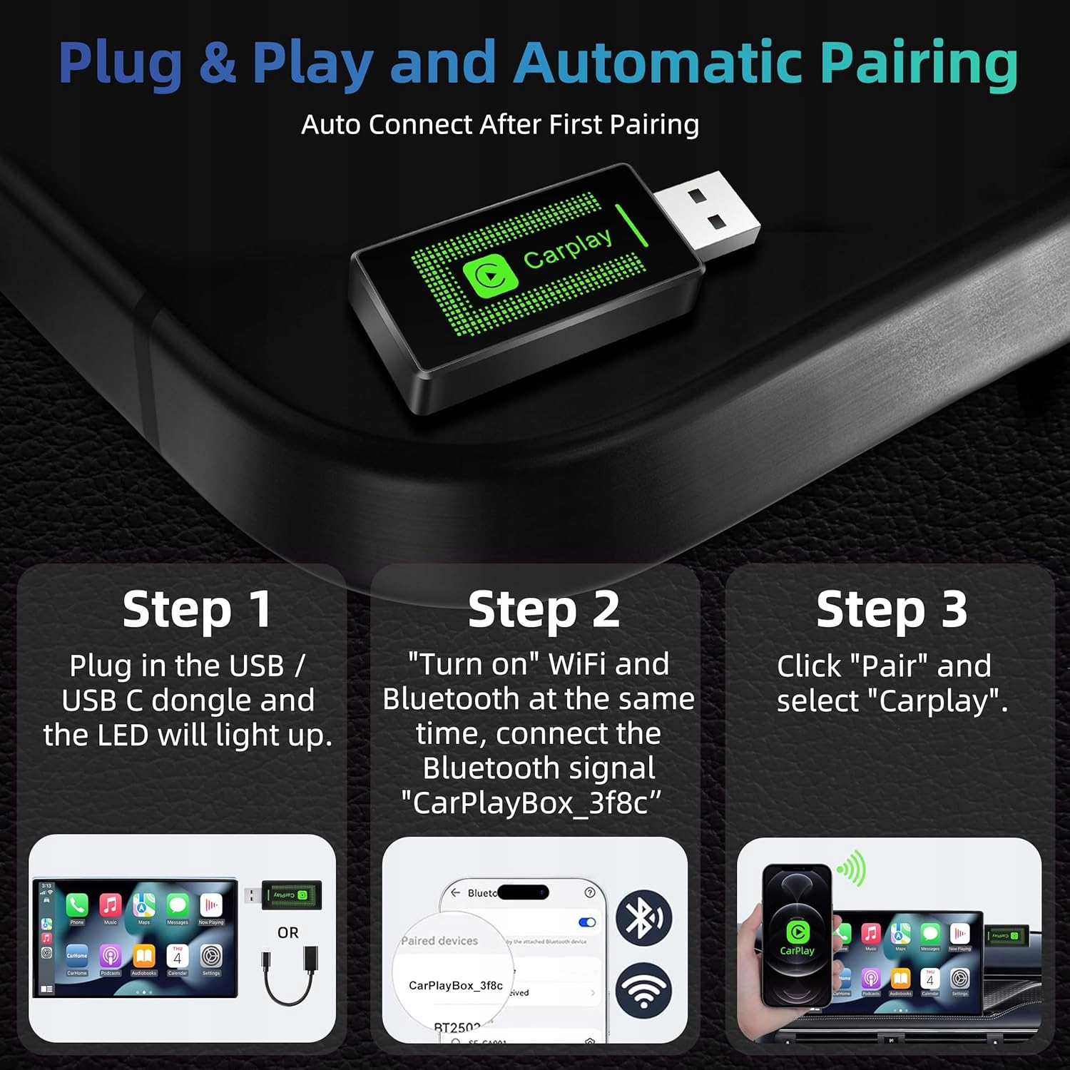 Adapter CarPlay Bezprzewodowy Lyssiefeel CLZ121 USB IPhone Plug&Play - obrazek 3