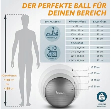 Piłka do fitnessu, jogi, gimnastyki Piłka gimnastyczna 65 cm 300kg Czerwony - obrazek 5