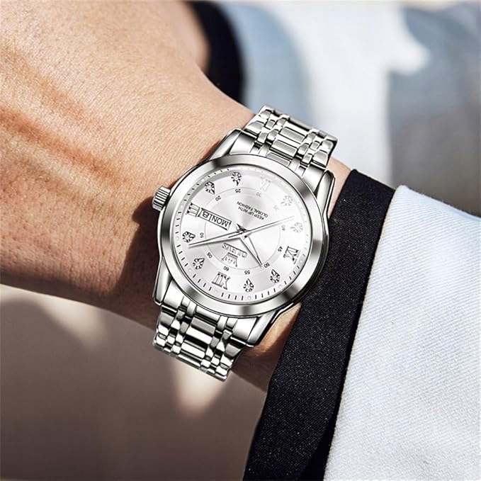 Zegarek Męski OLEVS Luksusowy Stalowy Kwarcowy JAK NOWY - obrazek 3