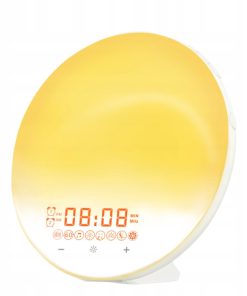 Budzik Świetlny LED Symulacja Wschodu Słońca RGB Radio FM Melodie Elmaniacy