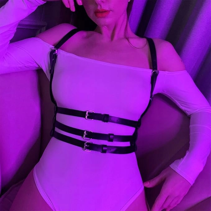 Punkowy Pas damski Szelki Gothic PU Leather Harness - obrazek 6