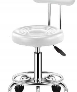Stołek Fryzjerski Kosmetyczny Hoker Taboret Regulowany Z Oparciem Biały